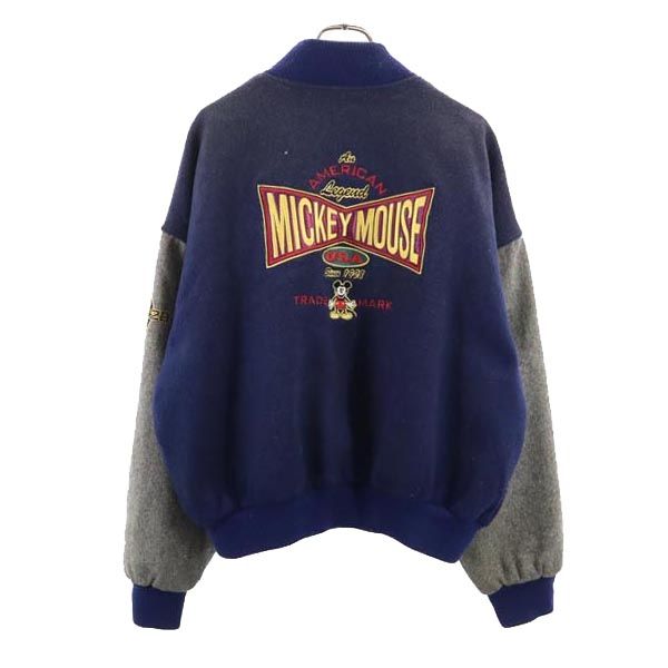 MICKEY MOUSE ミッキーマウス 80s 90s USA製 オールド バック刺繍 ウールブレンド スタジャン L ネイビー ブルゾン メンズ