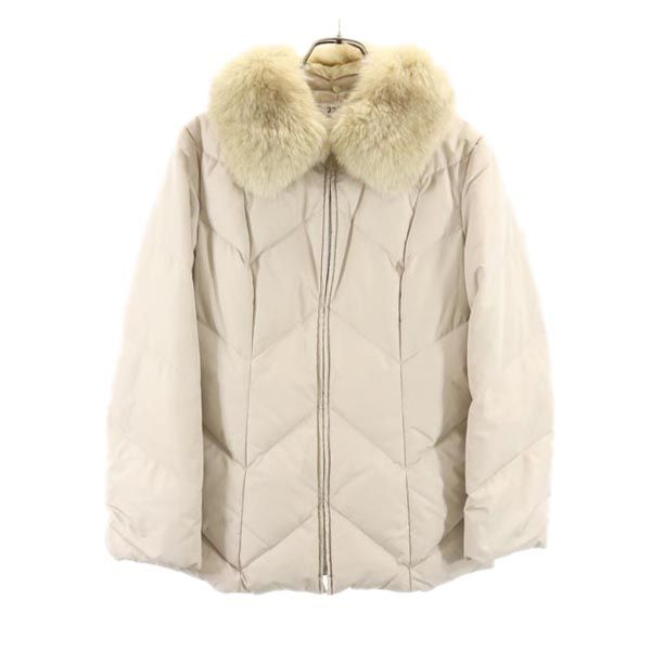 23ku 23区 長袖 ダウンジャケット 38 アイボリー 襟フォックスファー レディース