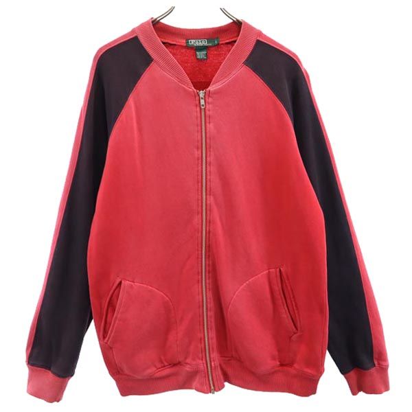 ポロバイラルフローレン 80s バックプリント ヴィンテージ 緑タグ ボーイズ 長袖 スウェット ジップジャケット L レッド系 Polo by Ralph Lauren メンズ