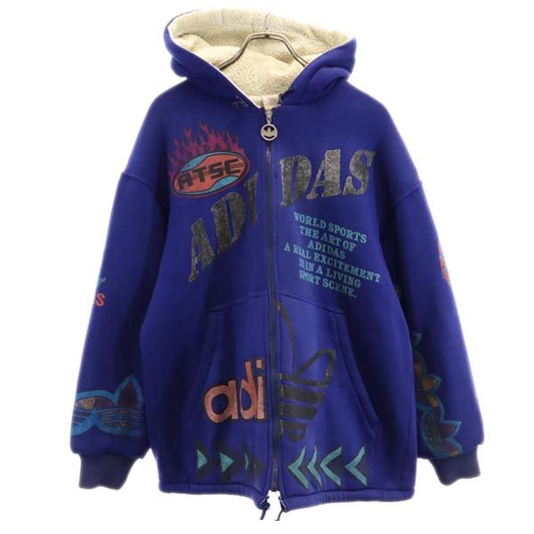 adidas アディダス 80s ボア デサント製 ヴィンテージ フードジャケット M ブルー デサント製 メンズ
