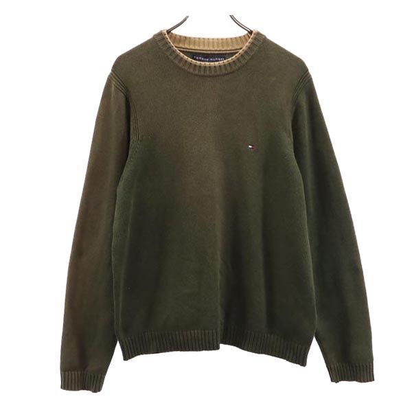 TOMMY HILFIGER トミーヒルフィガー 刺繍 長袖 ニット S カーキ系 メンズ
