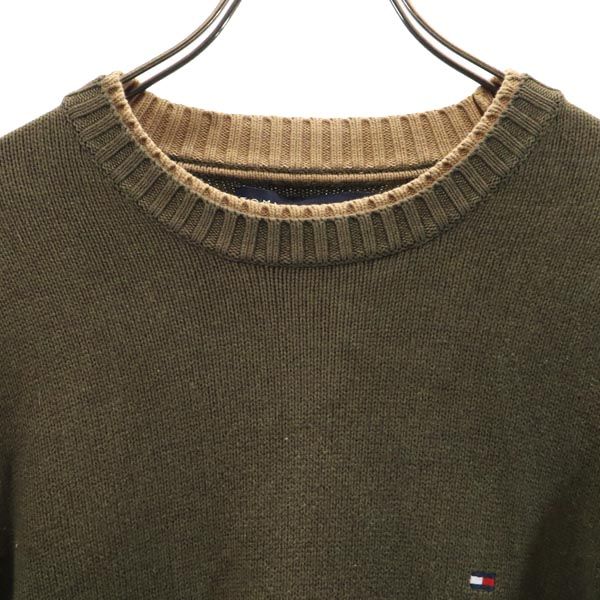 TOMMY HILFIGER トミーヒルフィガー 刺繍 長袖 ニット S カーキ系 メンズ