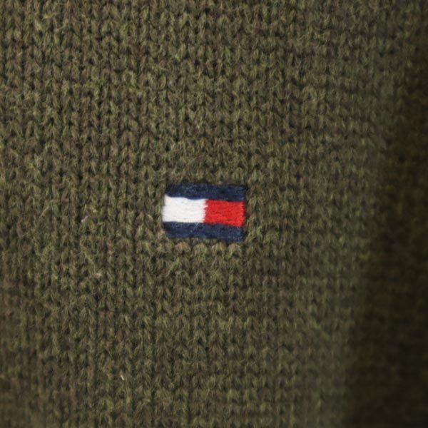 TOMMY HILFIGER トミーヒルフィガー 刺繍 長袖 ニット S カーキ系 メンズ