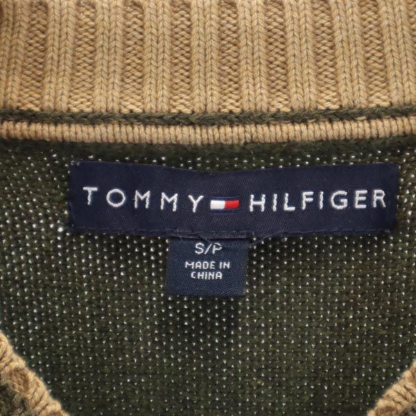 TOMMY HILFIGER トミーヒルフィガー 刺繍 長袖 ニット S カーキ系 メンズ