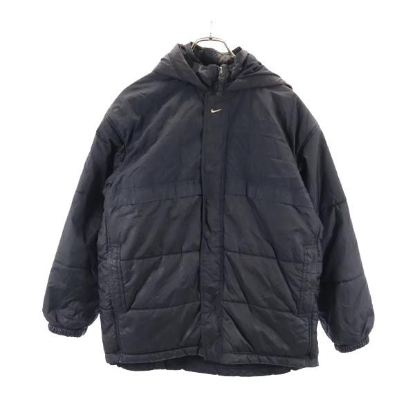 NIKE ナイキ 90s 00s 白タグ オールド ナイロン 中綿ジャケット L(14-16) ブラック 裏メッシュ ロゴ刺繍 キッズ