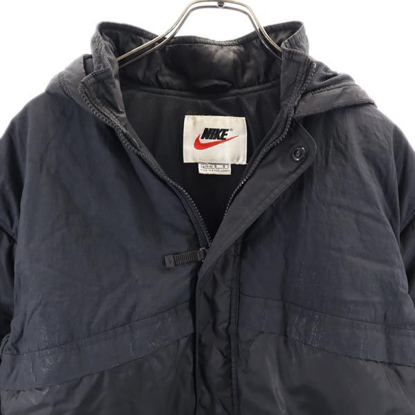NIKE ナイキ 90s 00s 白タグ オールド ナイロン 中綿ジャケット L(14-16) ブラック 裏メッシュ ロゴ刺繍 キッズ