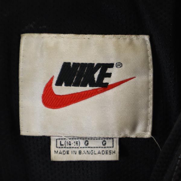 NIKE ナイキ 90s 00s 白タグ オールド ナイロン 中綿ジャケット L(14-16) ブラック 裏メッシュ ロゴ刺繍 キッズ