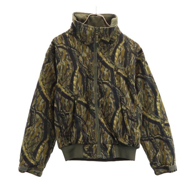 Columbia コロンビア 総柄 アウトドアジャケット XS カーキ系 裏フリース ブルゾン ロゴ刺繍 メンズ