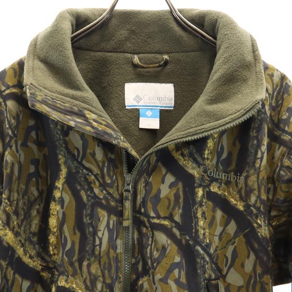 Columbia コロンビア 総柄 アウトドアジャケット XS カーキ系 裏フリース ブルゾン ロゴ刺繍 メンズ