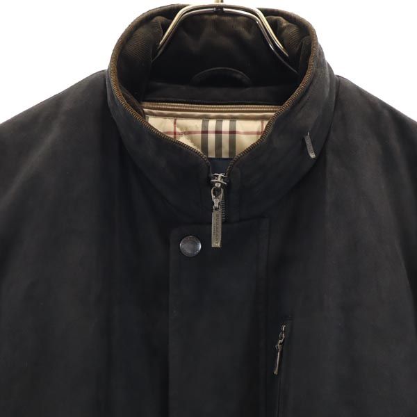 バーバリー 日本製 2way フェイク レザージャケット M グレー系 BURBERRY LONDON 中綿ライナー 収納型フード メンズ