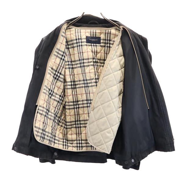 バーバリー 日本製 2way フェイク レザージャケット M グレー系 BURBERRY LONDON 中綿ライナー 収納型フード メンズ