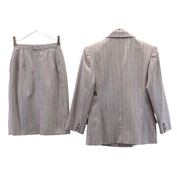 HANAE MORI 森英恵 ハナエモリ ウール ストライプ柄 スカートスーツ 上下 セットアップ 38 グレー系 レディース