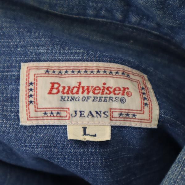 Budweiser バドワイザー リメイク カモフラージュ柄 切替 長袖 デニムシャツ L メンズ
