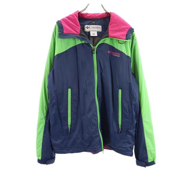 Columbia コロンビア アウトドア 中綿ジャケット XL ネイビー×グリーン フード メンズ