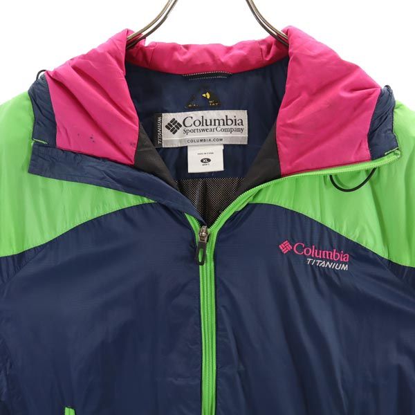 Columbia コロンビア アウトドア 中綿ジャケット XL ネイビー×グリーン フード メンズ