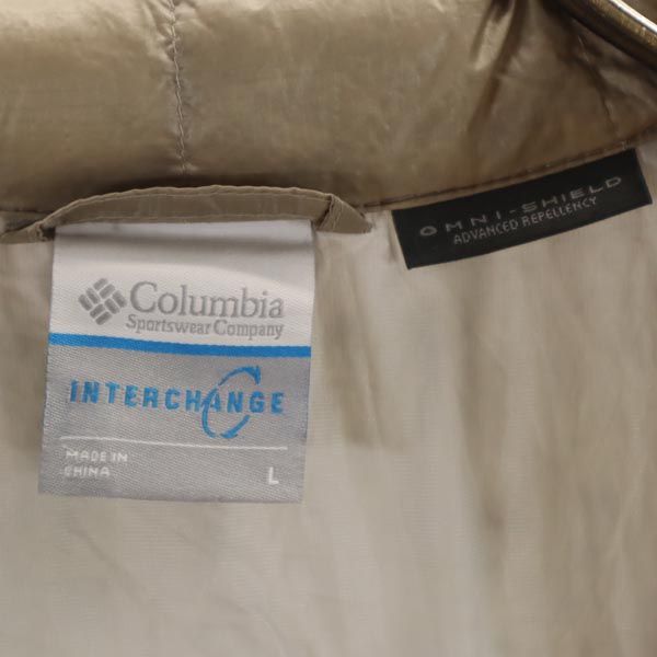 Columbia コロンビア アウトドア ダウンジャケット L ベージュ系 ロゴ刺繍 コンパクトジャケット メンズ