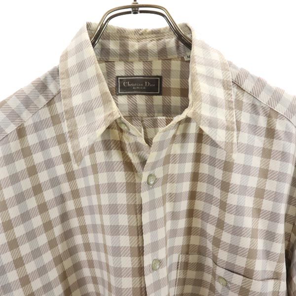 Christian Dior クリスチャンディオール 長袖 チェックシャツ M ベージュ系 メンズ