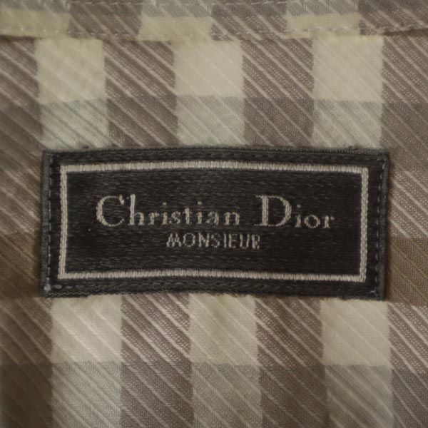 Christian Dior クリスチャンディオール 長袖 チェックシャツ M ベージュ系 メンズ