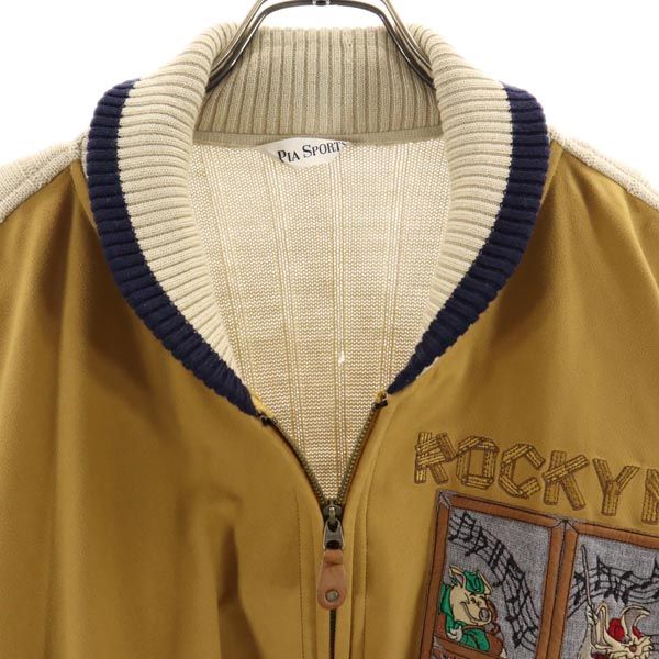 PIA SPORTS ピアスポーツ 日本製 ニット 切替 ハーフジップ ジャケット 4 ブラウン系 刺繍 メンズ