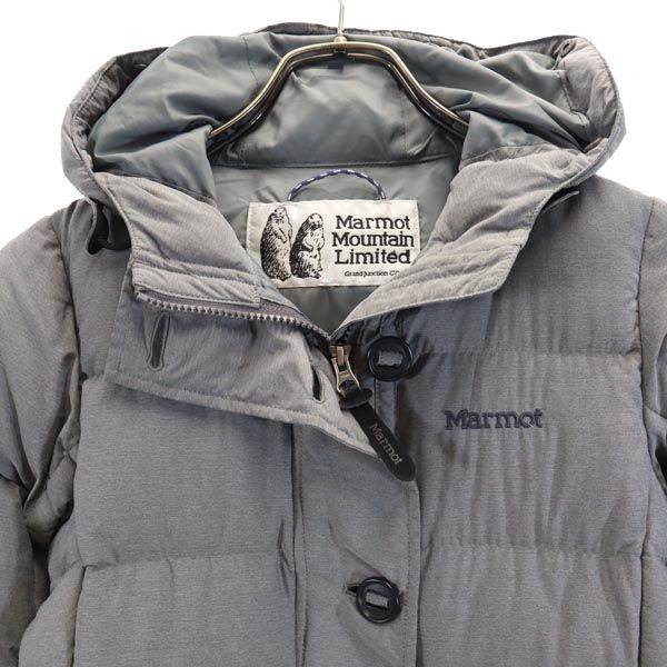 MARMOT マーモット アウトドア ダウンジャケット S グレー系 フード ロゴ レディース