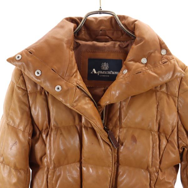 Aquascutum アクアスキュータム 羊革 ラムレザー ダウンジャケット 8F ブラウン レディース
