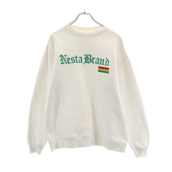 NESTA ネスタ USA製 ロゴ刺繍 長袖 スウェット トレーナー L ホワイト 裏起毛 メンズ