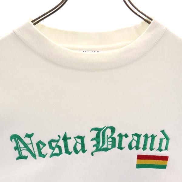 ネスタ USA製 ロゴ刺繍 長袖 スウェット トレーナー L ホワイト NESTA 裏起毛 メンズ