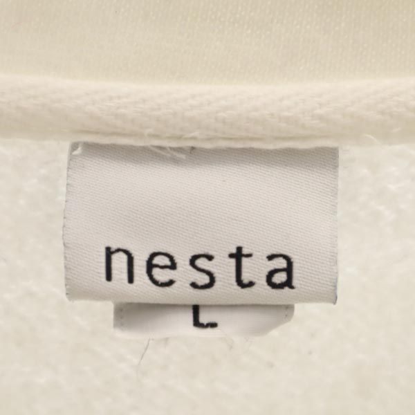 NESTA ネスタ USA製 ロゴ刺繍 長袖 スウェット トレーナー L ホワイト 裏起毛 メンズ