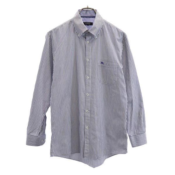 BURBERRY BLACK LABEL バーバリーブラックレーベル 三陽商会 日本製 ストライプ 長袖 ボタンダウンシャツ 40 ブルー系 メンズ