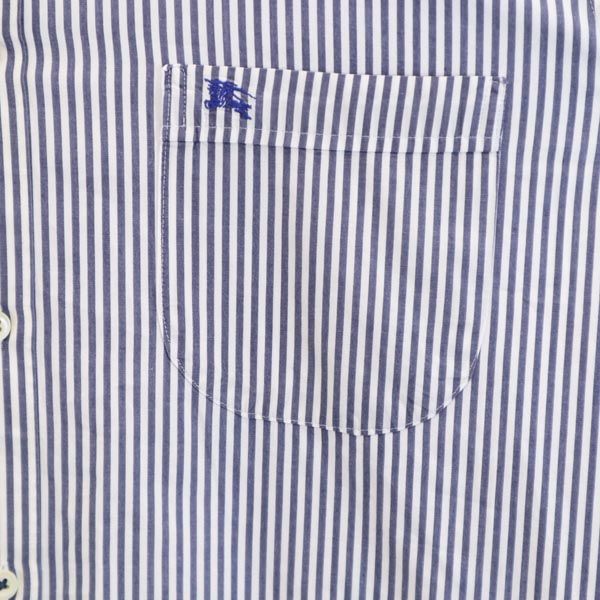 BURBERRY BLACK LABEL バーバリーブラックレーベル 三陽商会 日本製 ストライプ 長袖 ボタンダウンシャツ 40 ブルー系 メンズ