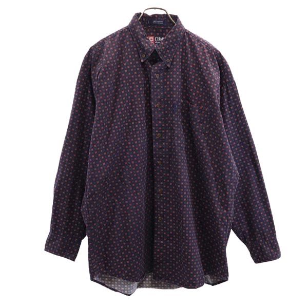 CHAPS RALPH LAUREN チャップスラルフローレン 総柄 長袖 ボタンダウンシャツ L ネイビー系 メンズ