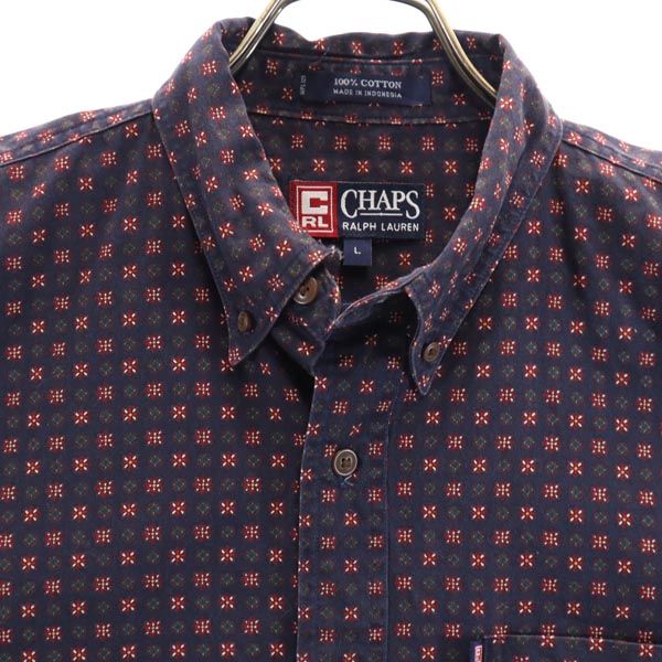 CHAPS RALPH LAUREN チャップスラルフローレン 総柄 長袖 ボタンダウンシャツ L ネイビー系 メンズ