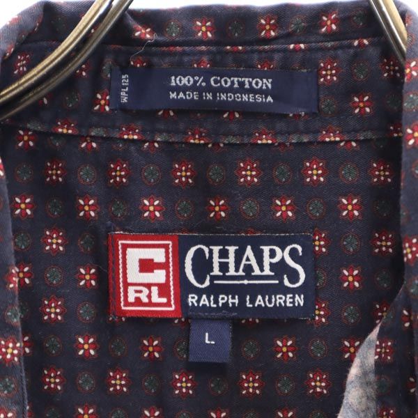 CHAPS RALPH LAUREN チャップスラルフローレン 総柄 長袖 ボタンダウンシャツ L ネイビー系 メンズ