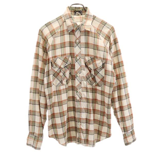 GAP ギャップ 80s ヴィンテージ チェック柄 長袖 シャツ ベージュ系 メンズ