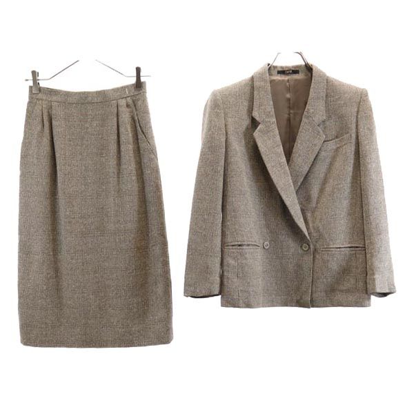 DAKS ダックス ウールブレンド スカートスーツ 上下 セットアップ 7AB2/63-90 ブラウン系 テーラードジャケット レディース