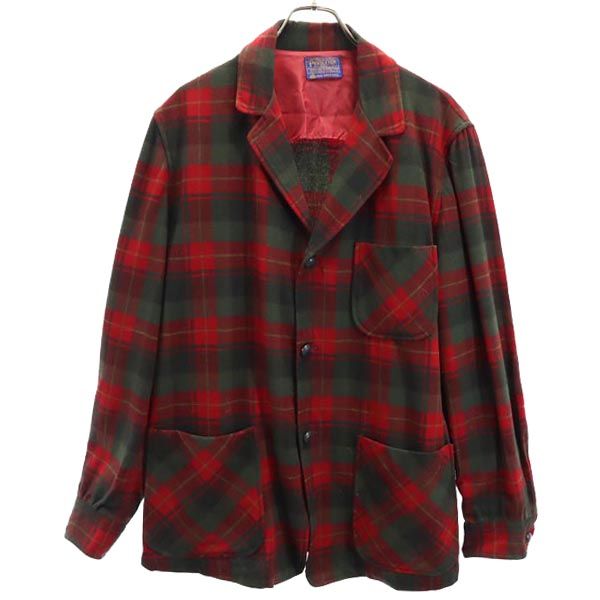 PENDLETON ペンドルトン 60s 70s ヴィンテージ チェック 長袖 ウールジャケット M レッド系 メンズ