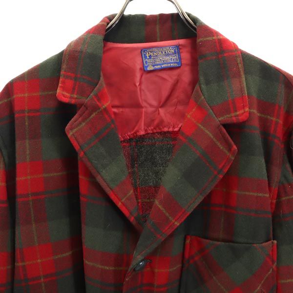PENDLETON ペンドルトン 60s 70s ヴィンテージ チェック 長袖 ウールジャケット M レッド系 メンズ