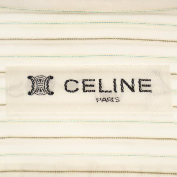CELINE セリーヌ ストライプ 長袖 シャツ ホワイト系 ロゴ刺繍 メンズ