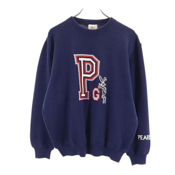 PEARLY GATES パーリーゲイツ 日本製 ウール100% ゴルフ 長袖 ニット L ネイビー系 セーター ロゴ メンズ