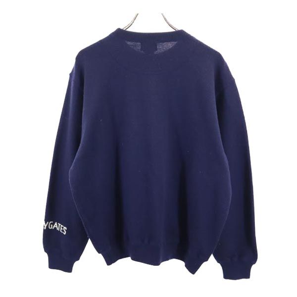 PEARLY GATES パーリーゲイツ 日本製 ウール100% ゴルフ 長袖 ニット L ネイビー系 セーター ロゴ メンズ