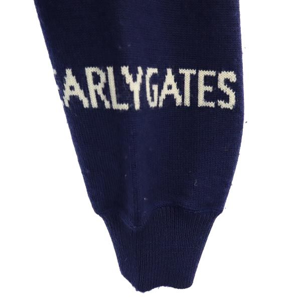 PEARLY GATES パーリーゲイツ 日本製 ウール100% ゴルフ 長袖 ニット L ネイビー系 セーター ロゴ メンズ