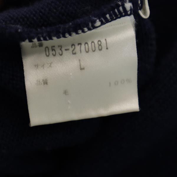 PEARLY GATES パーリーゲイツ 日本製 ウール100% ゴルフ 長袖 ニット L ネイビー系 セーター ロゴ メンズ