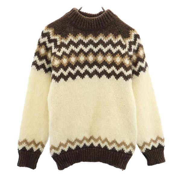 OLD オールド 90s ウール 長袖 ニット ベージュ系 ハイネック セーター レディース