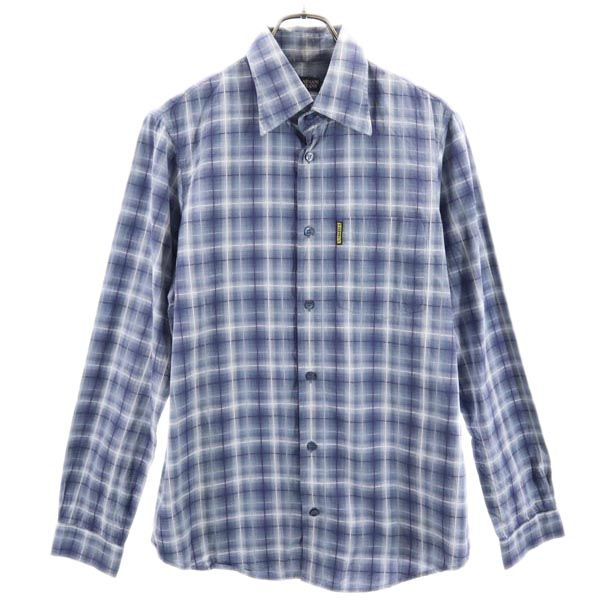 ARMANI JEANS アルマーニジーンズ チェック 長袖 コットンシャツ M ブルー系 ロゴ メンズ