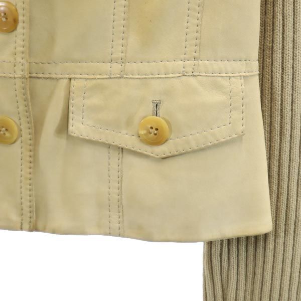 23ku 23区 長袖 袖リブニット レザージャケット 40 ベージュ系 本革 レディース