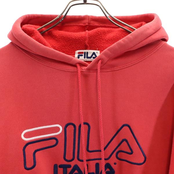 FILA フィラ 90s オールド 長袖 スウェットパーカー L レッド系 裏起毛 ロゴ メンズ
