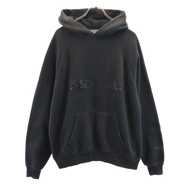 ESSENTIALS エッセンシャルズ 長袖 スウェットパーカー S ブラック系 裏起毛 ロゴ メンズ