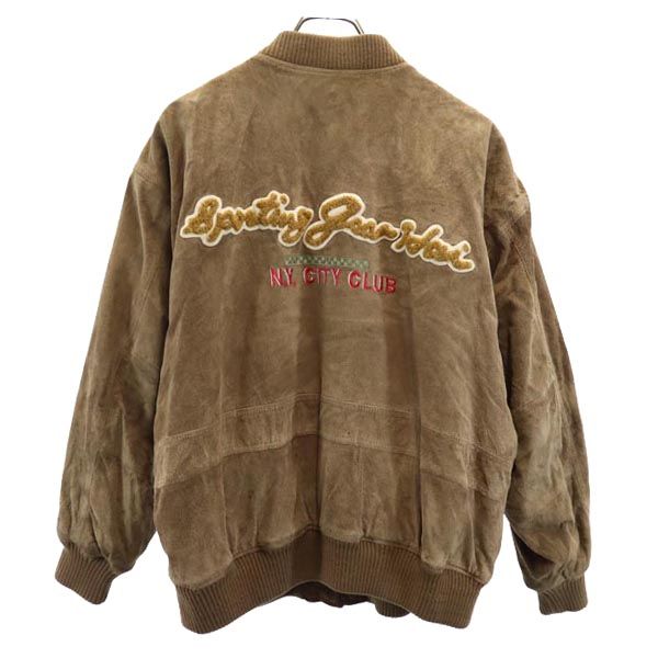 ハイスポーティングギア 80s 90s イッセイミヤケ バック 刺繍 豚革 中綿 レザージャケット M ブラウン HAI SPORTING GEAR ロゴ スエード 本皮 メンズ