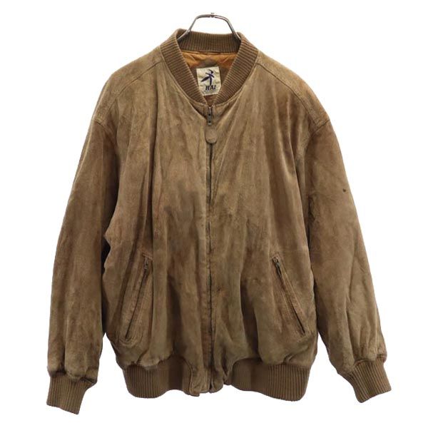 ハイスポーティングギア 80s 90s イッセイミヤケ バック 刺繍 豚革 中綿 レザージャケット M ブラウン HAI SPORTING GEAR ロゴ スエード 本皮 メンズ