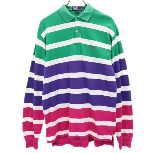 Polo by Ralph Lauren ポロバイラルフローレン ボーダー 長袖 ポロシャツ M 鹿の子 ロゴ メンズ